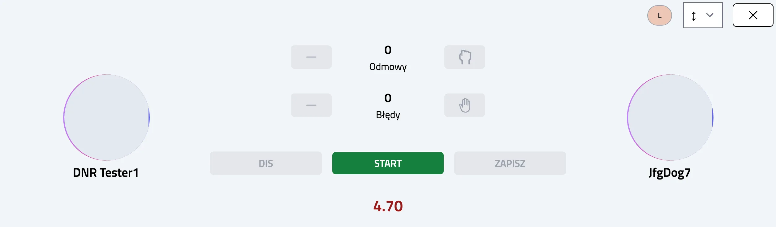 Ekran biegu z czasem liczonym od przecięcia bramki startowej